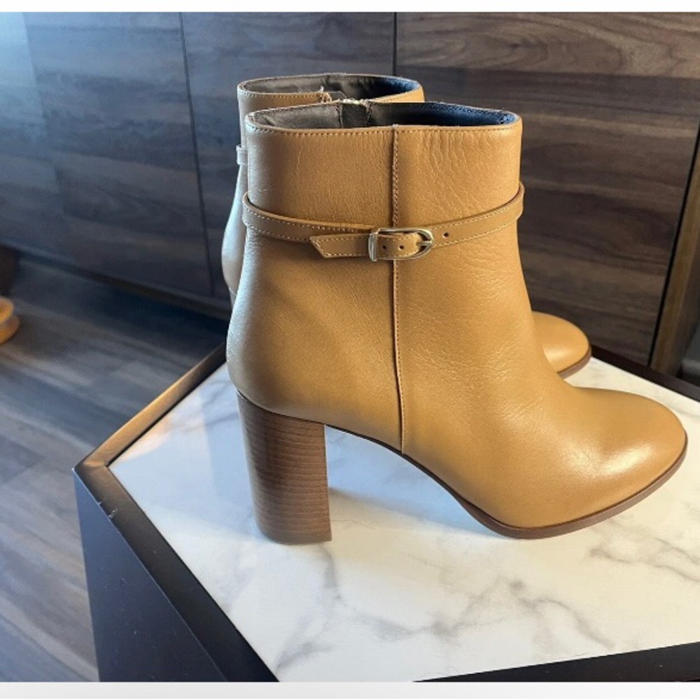 LK BENNET Bryony Camel Buckle Ankle Boots 40 / 9 Brown / Tan Leather Block Heel - Picture 10 of 15